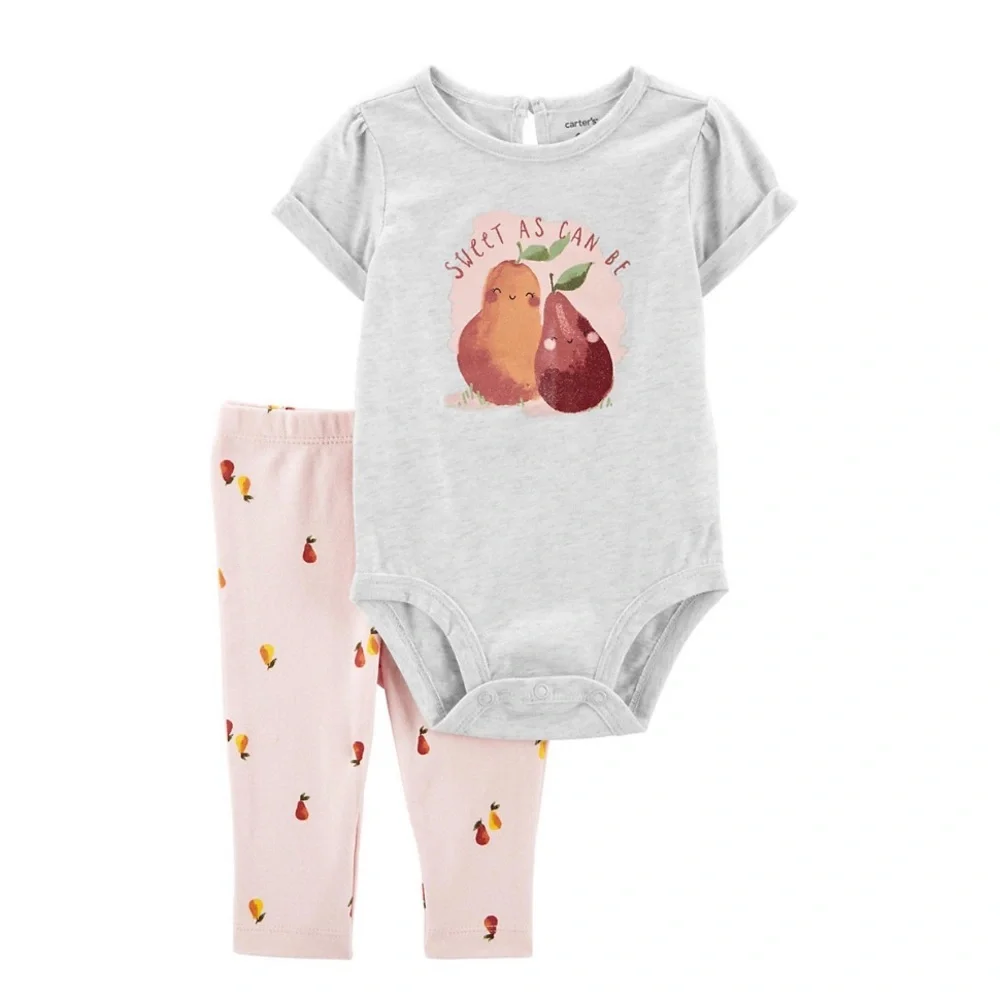Gray and Pink Baby Onesie and Leggings Set